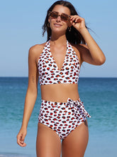 Bikini-Badeanzug mit Leopardenmuster, hoher Taille und Schlitz